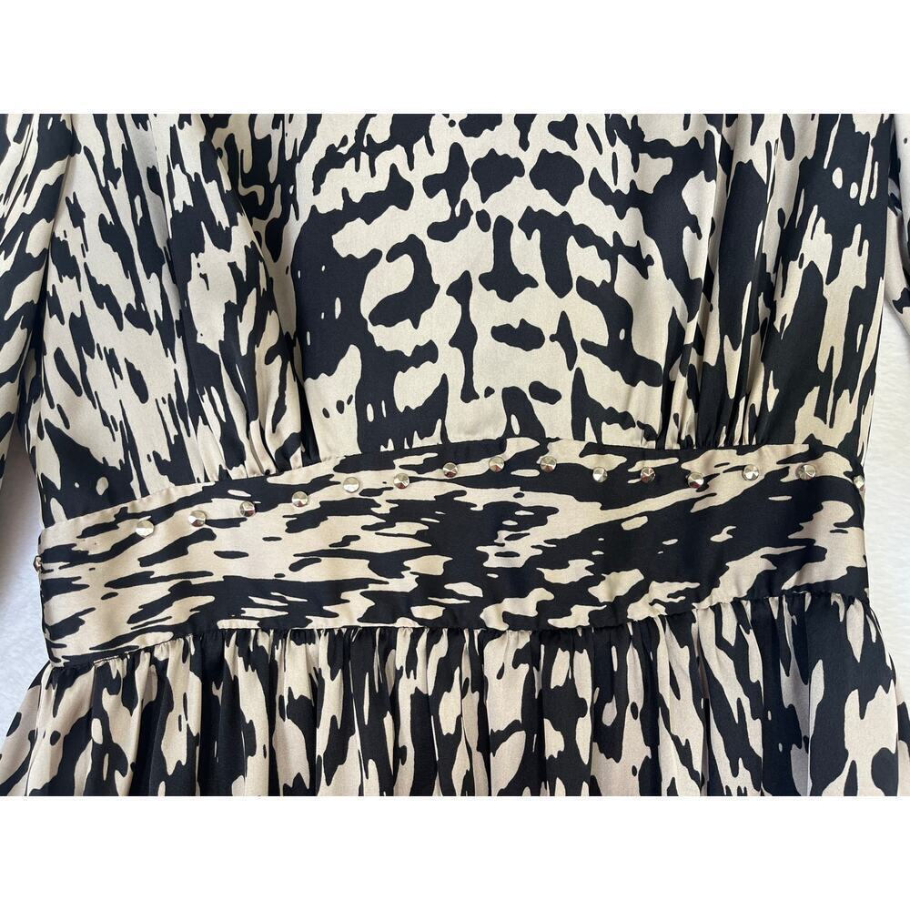 Sandro Silky Animal Print Studded 3/4 Sleeve Party Dress Glam Rocker Edgy sz 2 - Picture 4 of 12